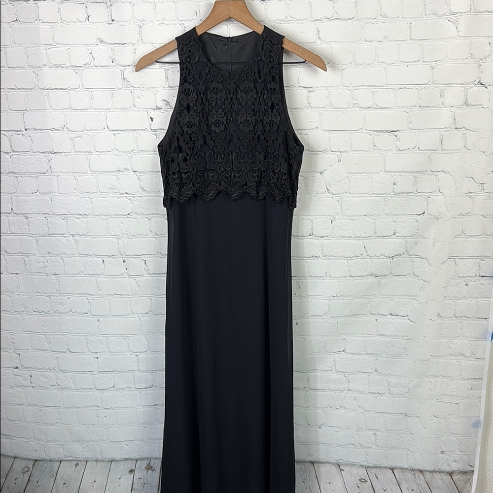 SCOTT McCLINTOCK Black Sleeveless Lace Overlay Maxi Dress Size 8